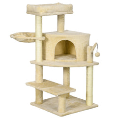 PawHut Tall Cat Tree with Sisal Scratching Posts, 100cm Activity Centre, Plush Platform, Cream White | Aosom UK