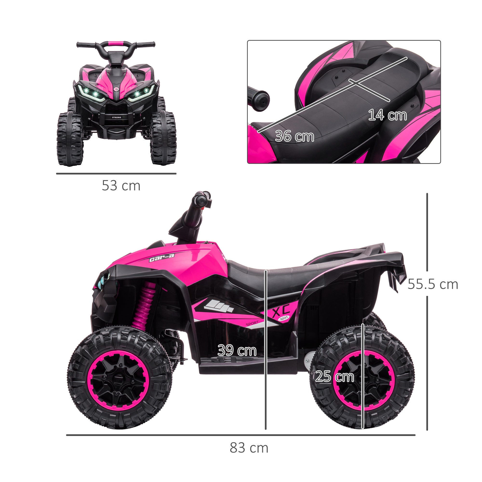 Kozy 12V Ride-On Quad Bike w/ Music, Horn, for Ages 3-5 Years - Pink