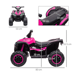 Kozy 12V Ride-On Quad Bike w/ Music, Horn, for Ages 3-5 Years - Pink