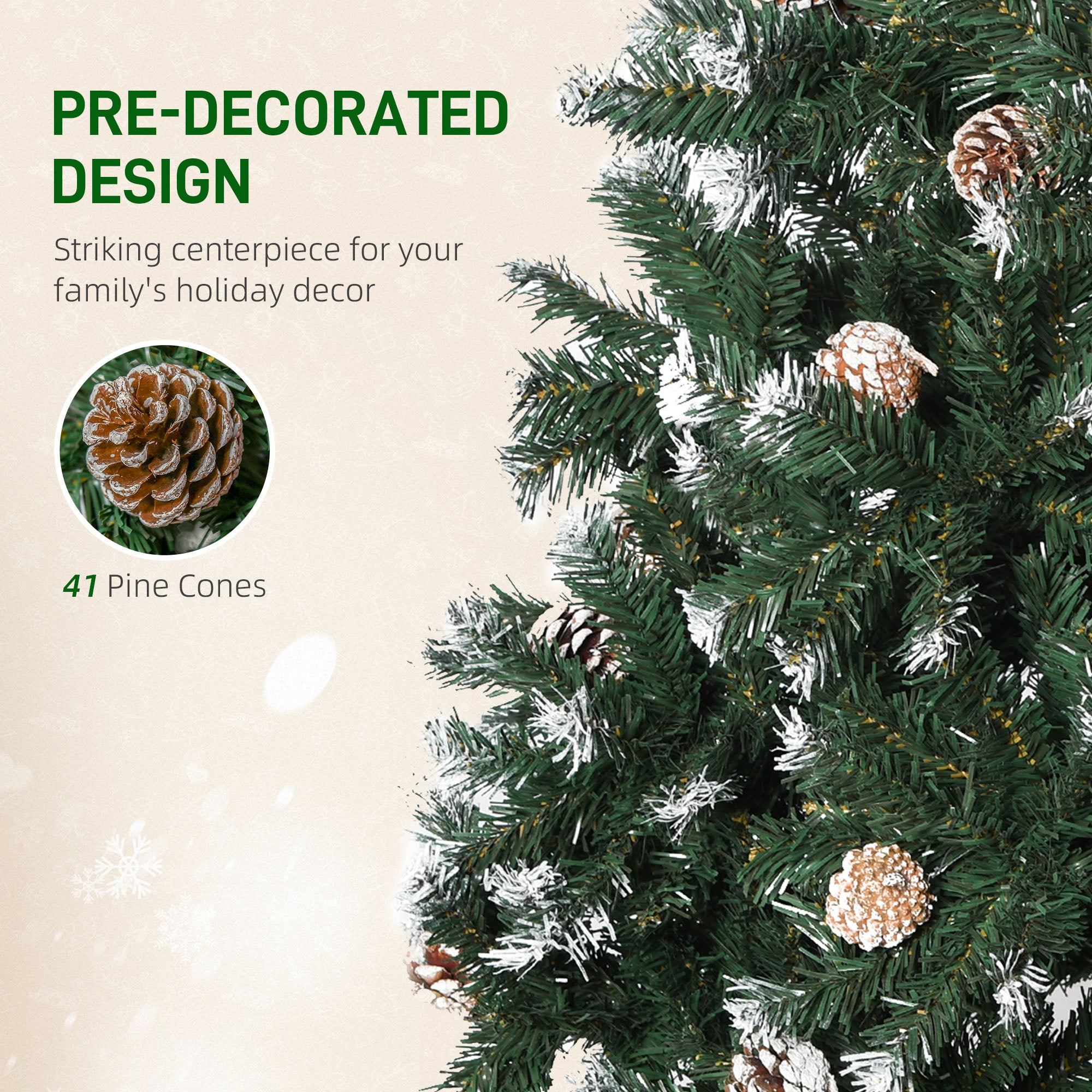 Kozy 5FT Artificial Christmas Tree with Pine Cones, Holiday Home Xmas Decoration Automatic Open, Green