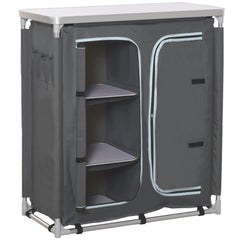 Kozy Aluminum Camping Cupboard, Camping Kitchen Station Cook Table with 3-Shelf, Storage Organiser for BBQ Party Picnic