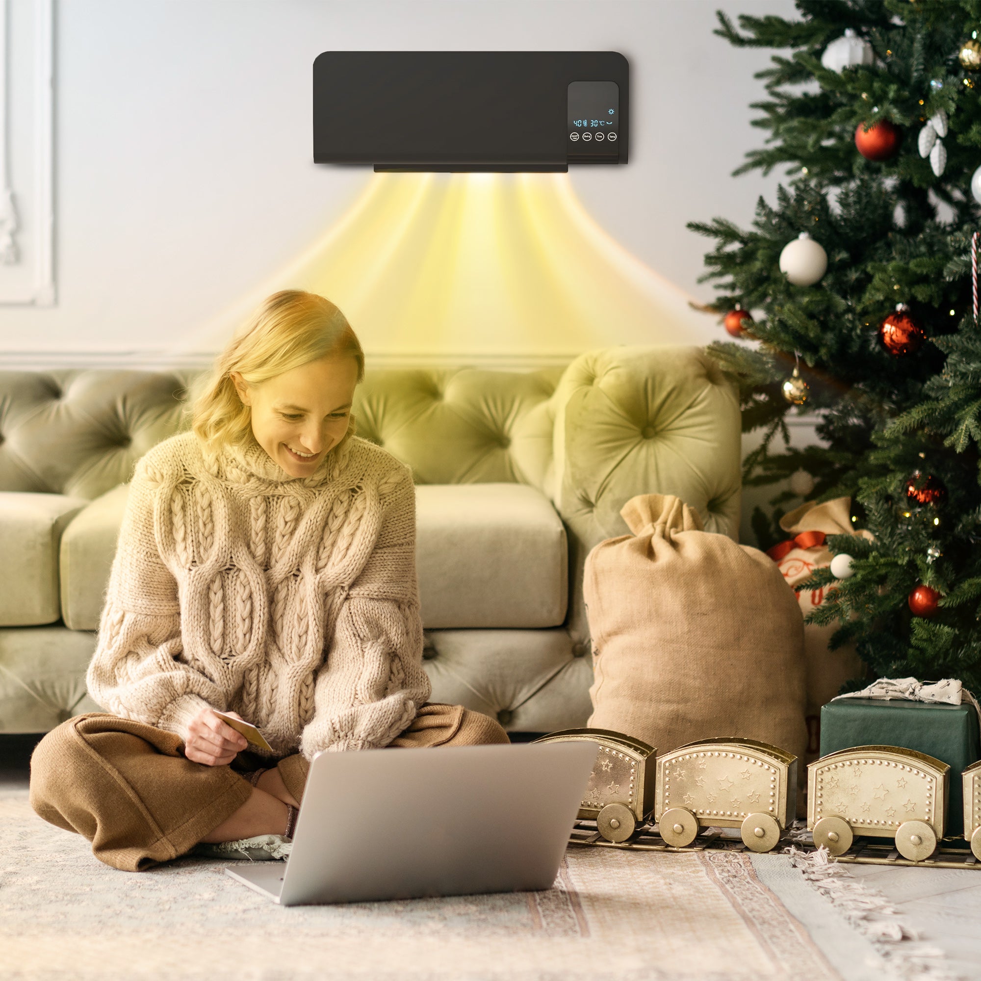 Kozy - 2000W Wall Mounted Heater, 18-45°C Temperature, Black