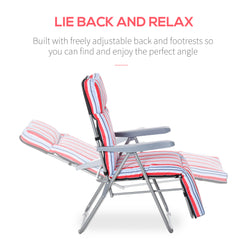 Kozy Set of 2 Garden Sun Lounger Outdoor Reclining Seat Cushioned Seat Foldable Adjustable Recliner Red and White
