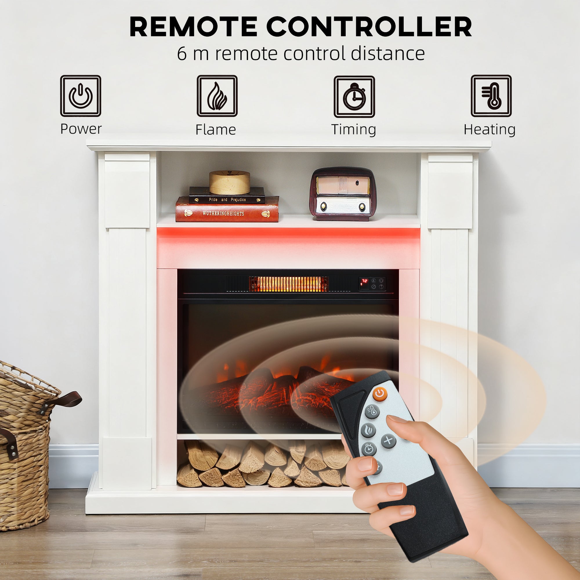 Kozy 6142 BTU Fireplace and LED Mantel, 17-27°C - White