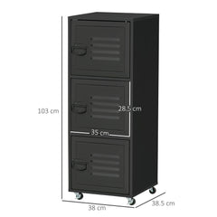 Kozy Rolling Storage Cabinet 3-Tier Mobile File Cabinet with Wheels & Metal Doors for Home Office, Living Room, Black