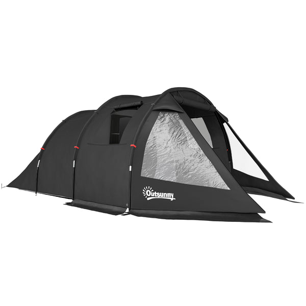 Two Room Tunnel Tent Camping Tent for 3-4 Man with Windows, Covers, Carry Bag, for Fishing, Hiking, Sports