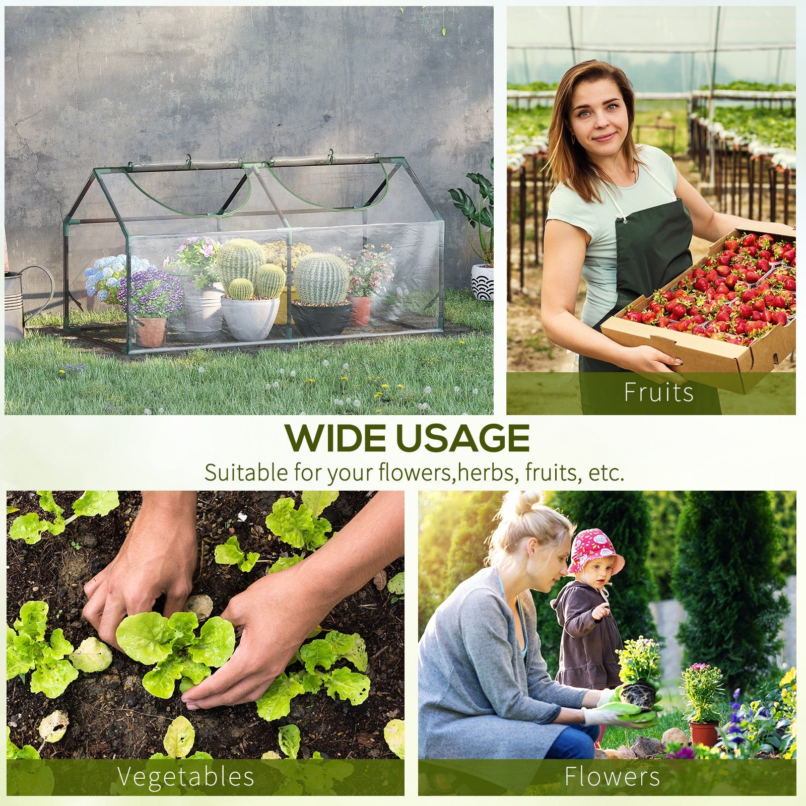 Kozy Mini Greenhouse Portable Flower Planter Vegetable Grow House for Garden with Zipped Windows, 120 x 60 x 60 cm, Clear