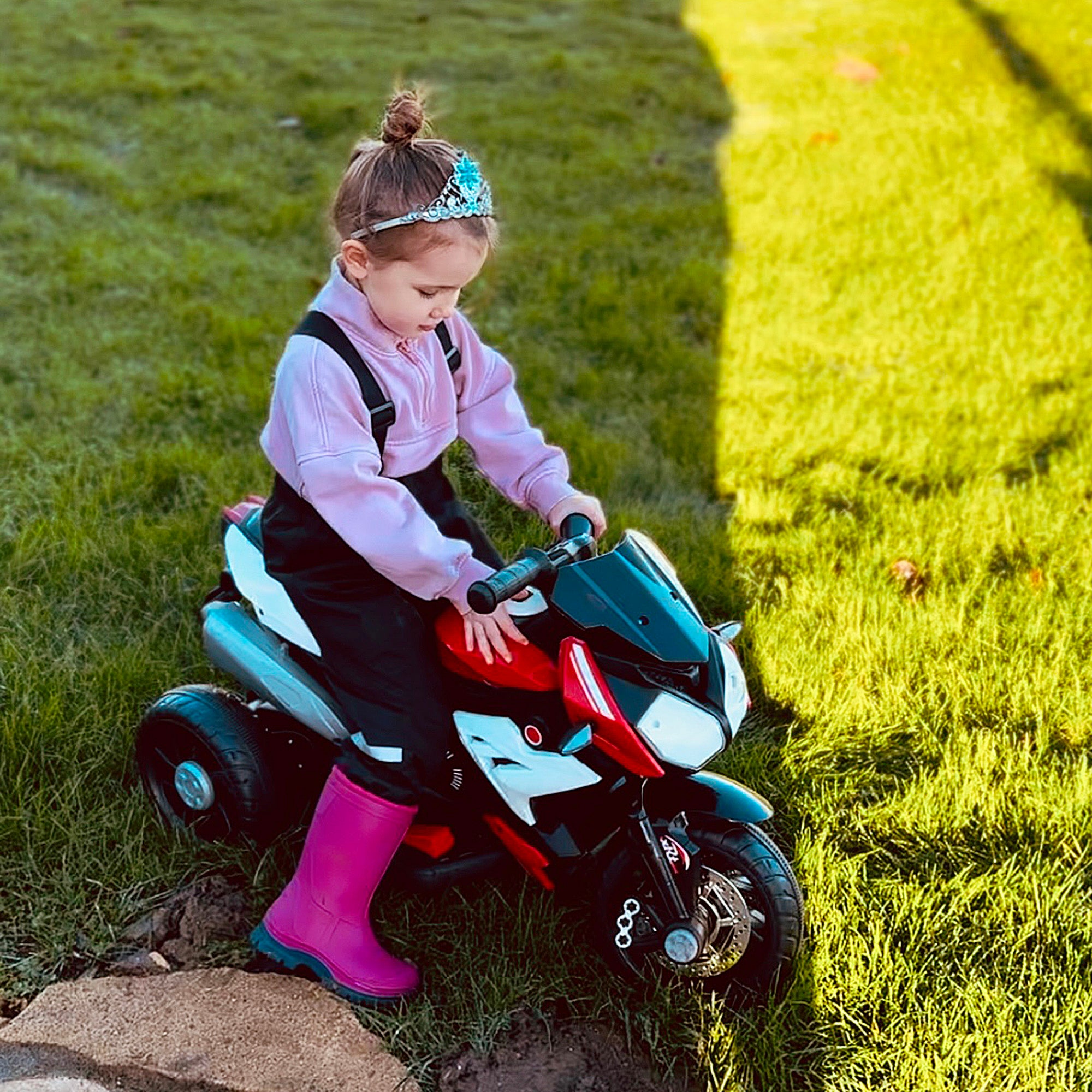 Kozy Kids Electric Motorcycle Ride-On Toy, with Three Wheels, Music, Horn, Lights, Red