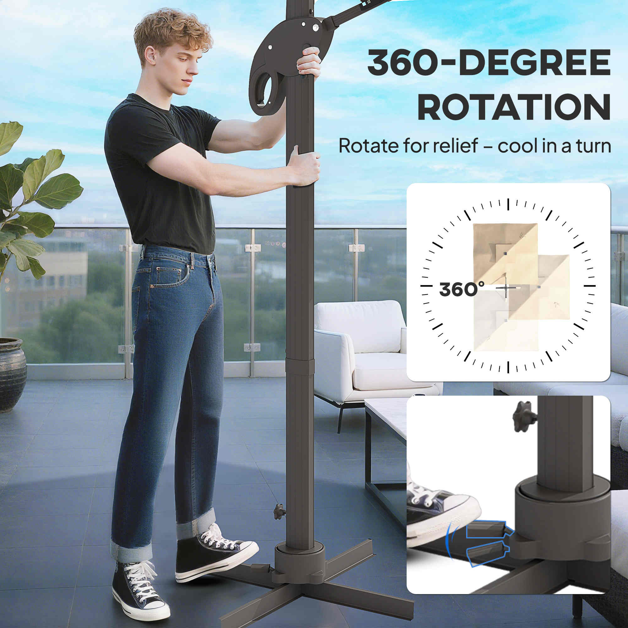 Kozy 3 x 3(m) Aluminium Sun Square Canopy Top w/ Adjustable Pole Angle Khaki