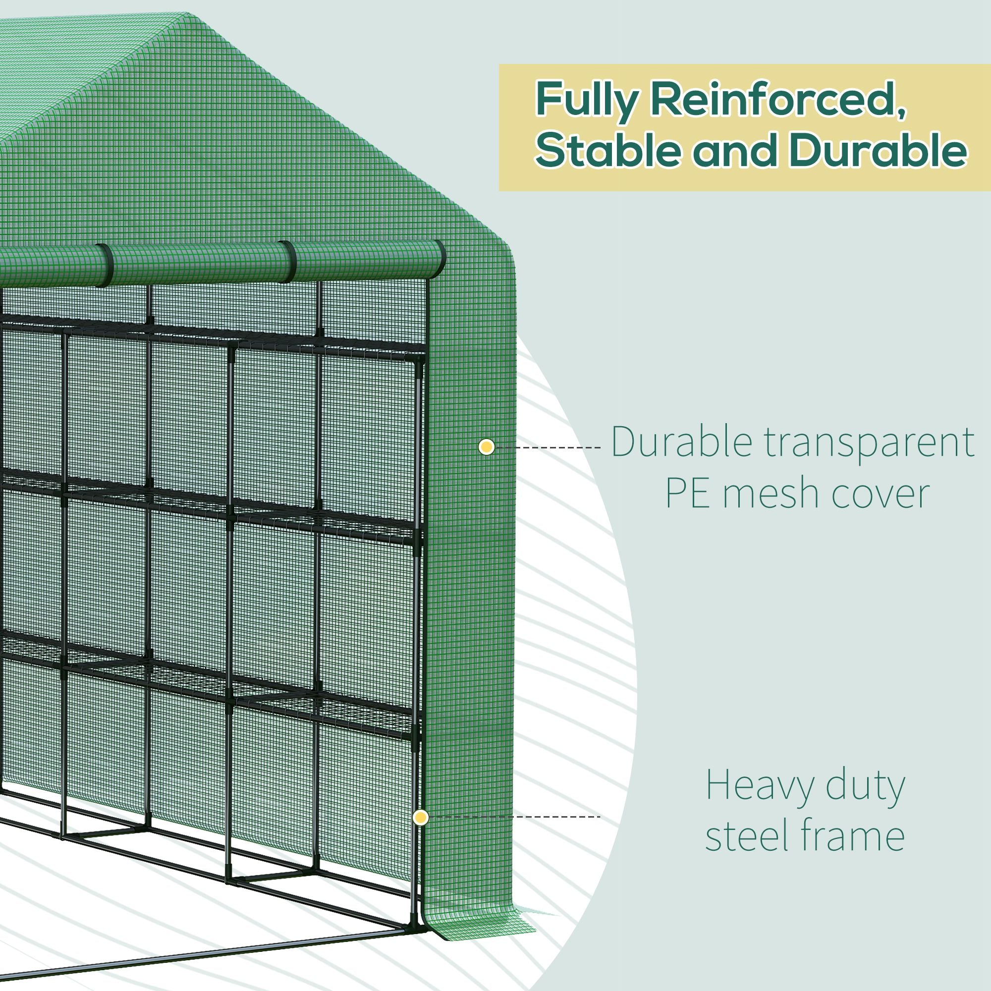Kozy Walk-in Greenhouse with 4 Tier 24 Shelves, Portable Grow House with Roll-up Zipped Door, 244 x 180 x 210cm, Green