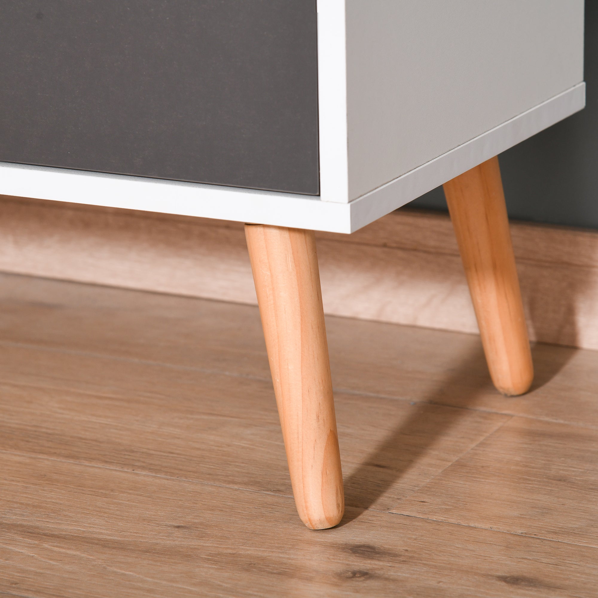 Kozy Sideboard Floor Cabinet Storage Cupboard with Drawer and Solid Wood Legs for Bedroom, Living Room, Entryway, Grey