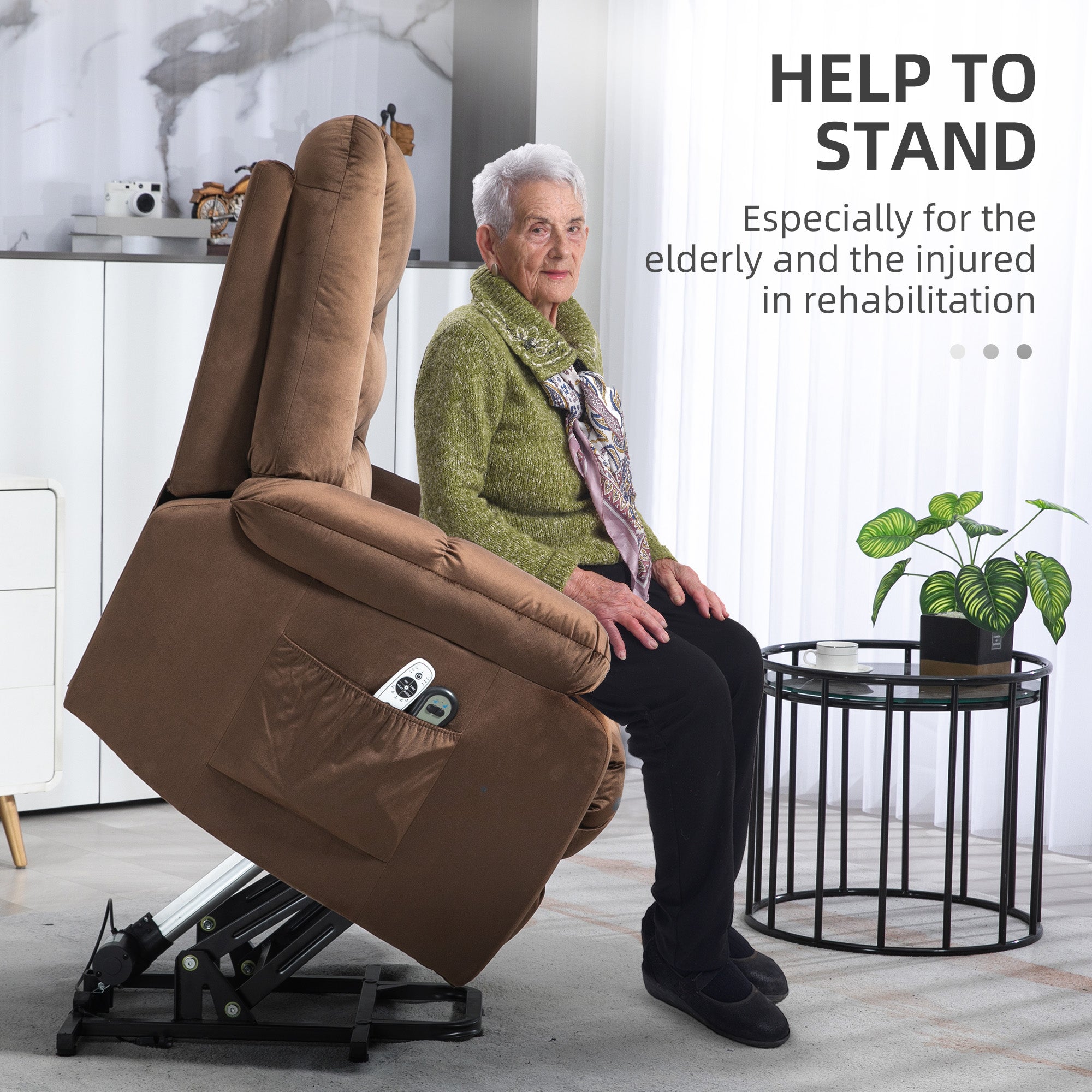 HOMCOM Lift Chair, Quick Assembly, Electric Riser and Recliner Chair with Vibration Massage, Heat, Side Pockets, Brown | Aosom UK