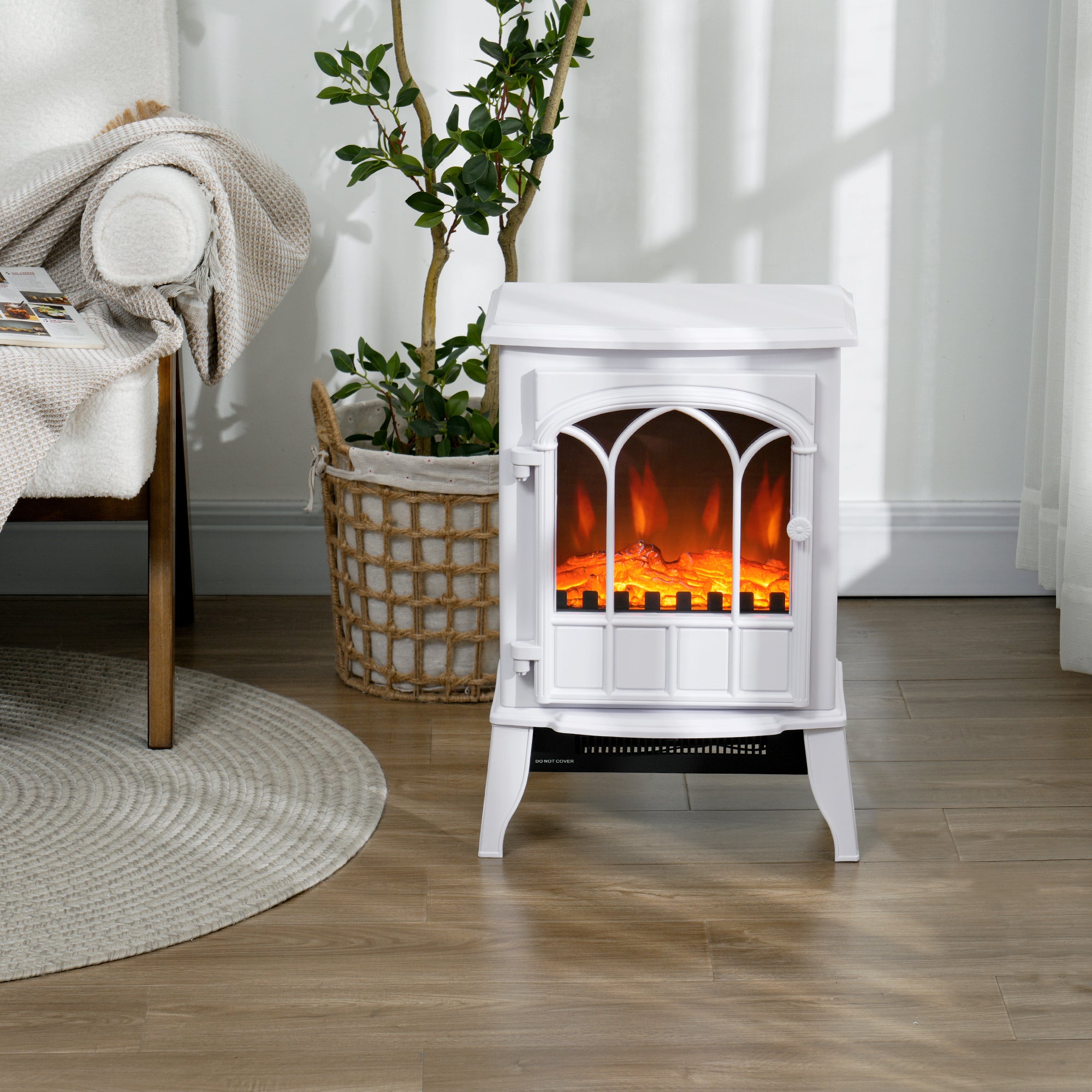 Kozy - Freestanding Electric Fireplace, Electric Log Burner with LED Flame Effect, Overheating Safety System, 1000W/2000W White