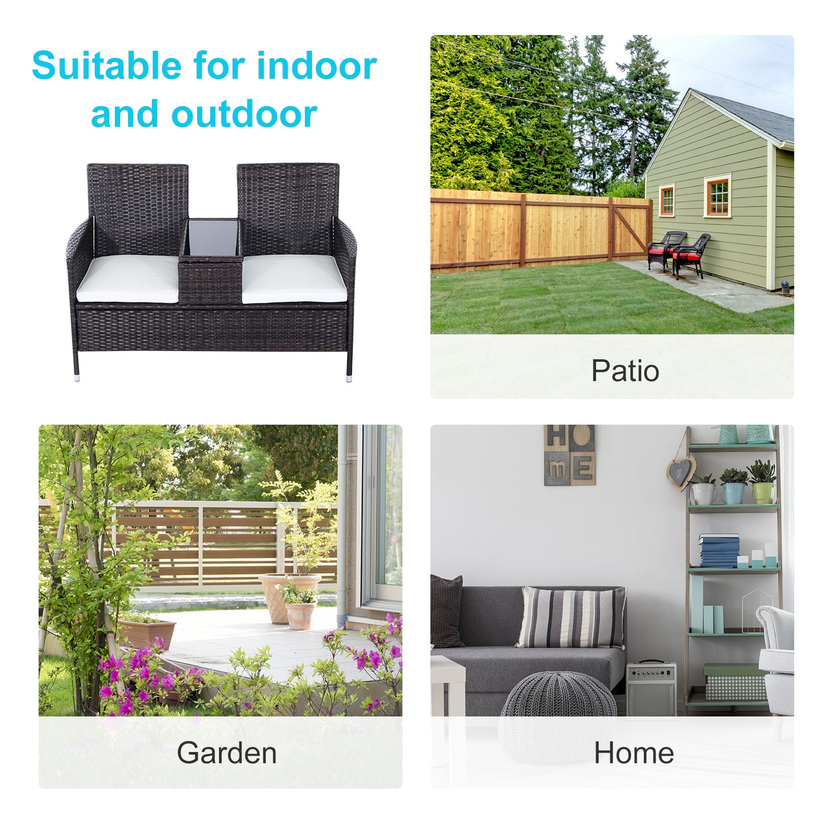 Kozy 2-Seater Rattan Chair Furniture Set W/ Middle Tea Table-Brown