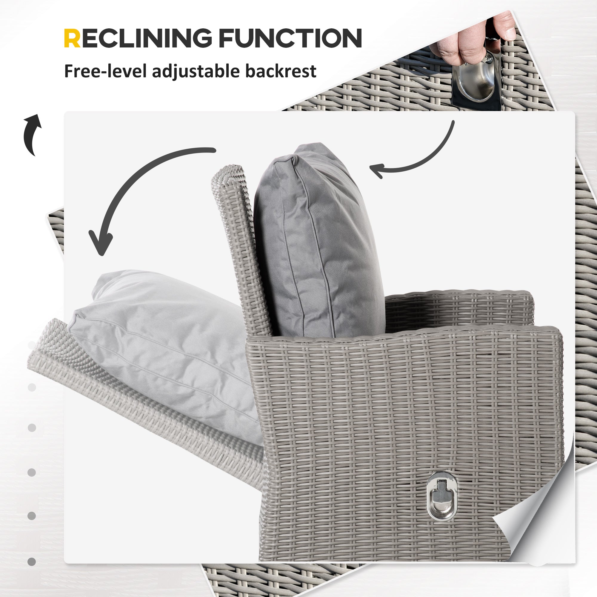 Kozy 5 Pieces Outdoor PE Rattan Garden Furniture with Cushions, Patio Lounge Adjustable Backrest Chairs, Footstools and Cooler Bar Coffee Table & Cover, Grey