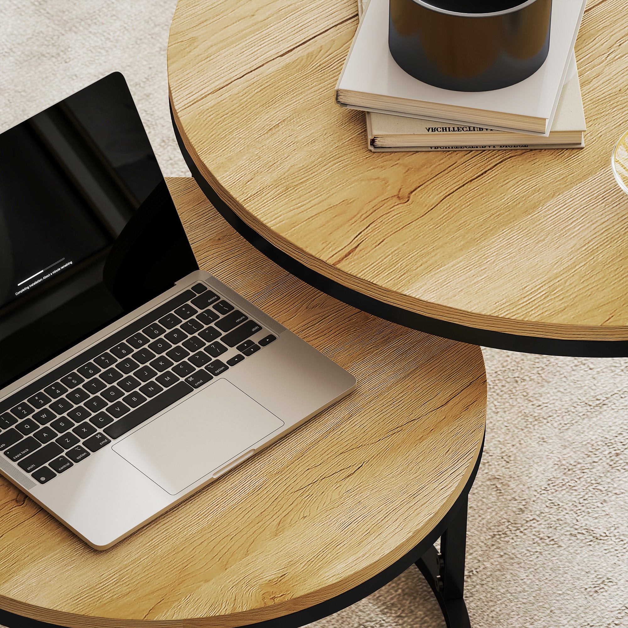 Kozy - Set of Two Wood-Effect Stacking Tables - Natural