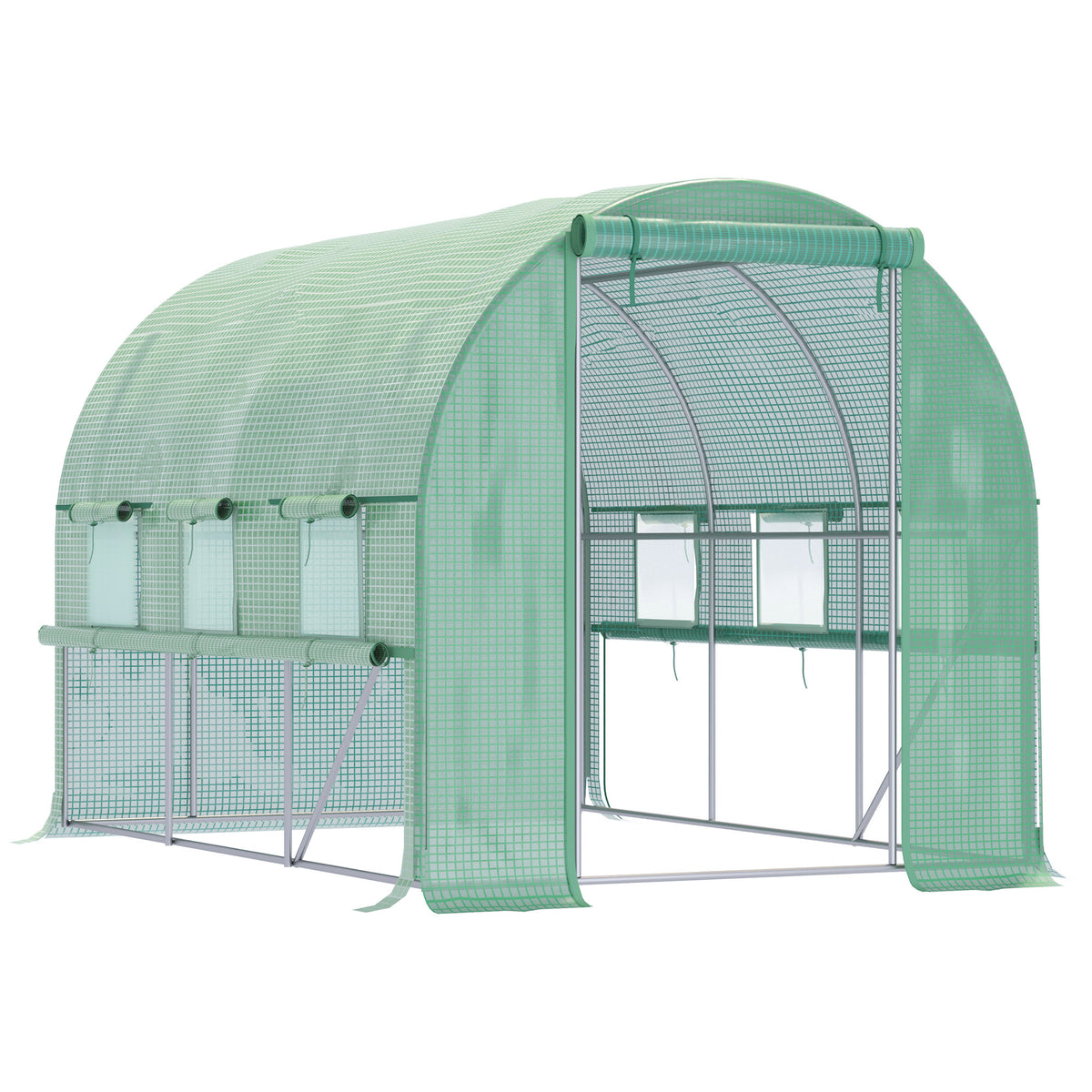 Kozy Walk-in Polytunnel Greenhouse Green House with Roll-up Sidewalls, UV-resistant PE Cover, 3 x 2 x 2m, White