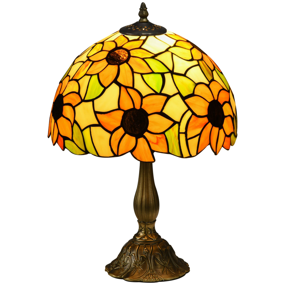 HOMCOM Stained Glass Bedroom Table Lamp, Handmade Antique Bedside Light for Bedroom, Living Room, Decorative Night Light, Orange Sunflower | Aosom UK