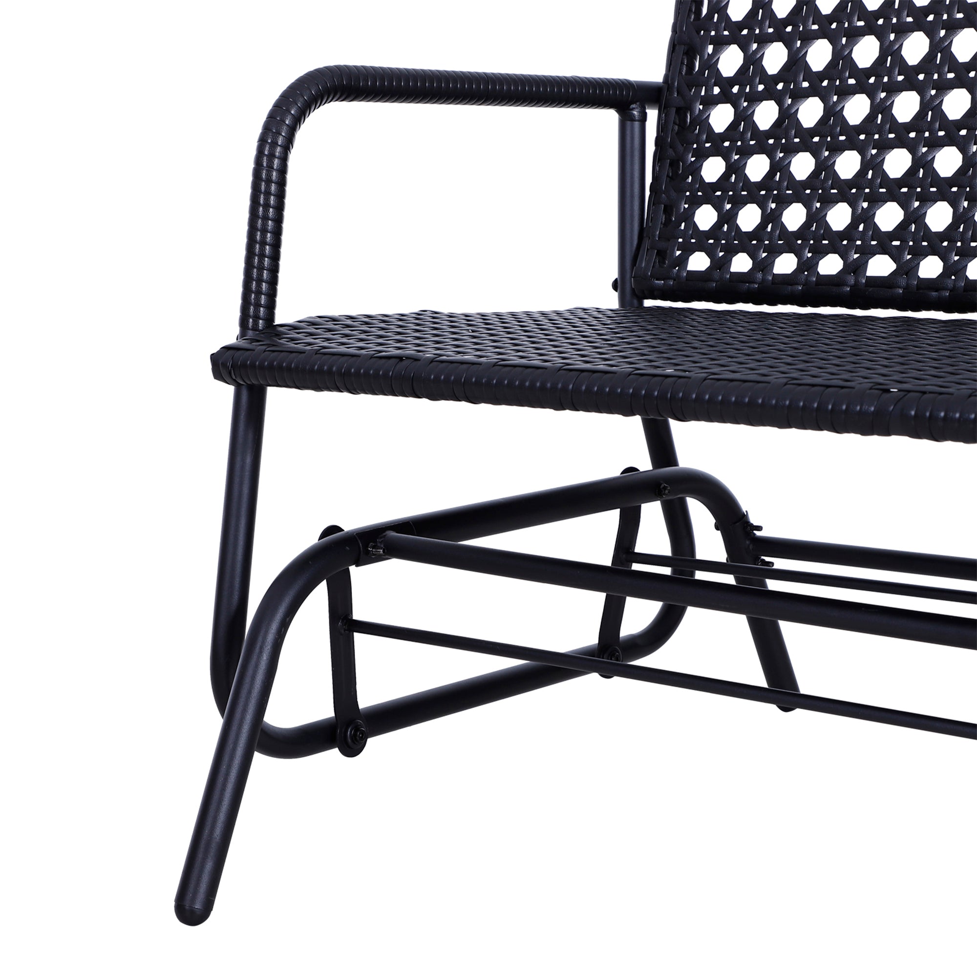 Kozy 2 Seater PE Rattan Glider Bench, Outdoor Loveseat Chair with Steel Frame, Porch Rocking Glider for 2 Person with Armchair, High Back, Black
