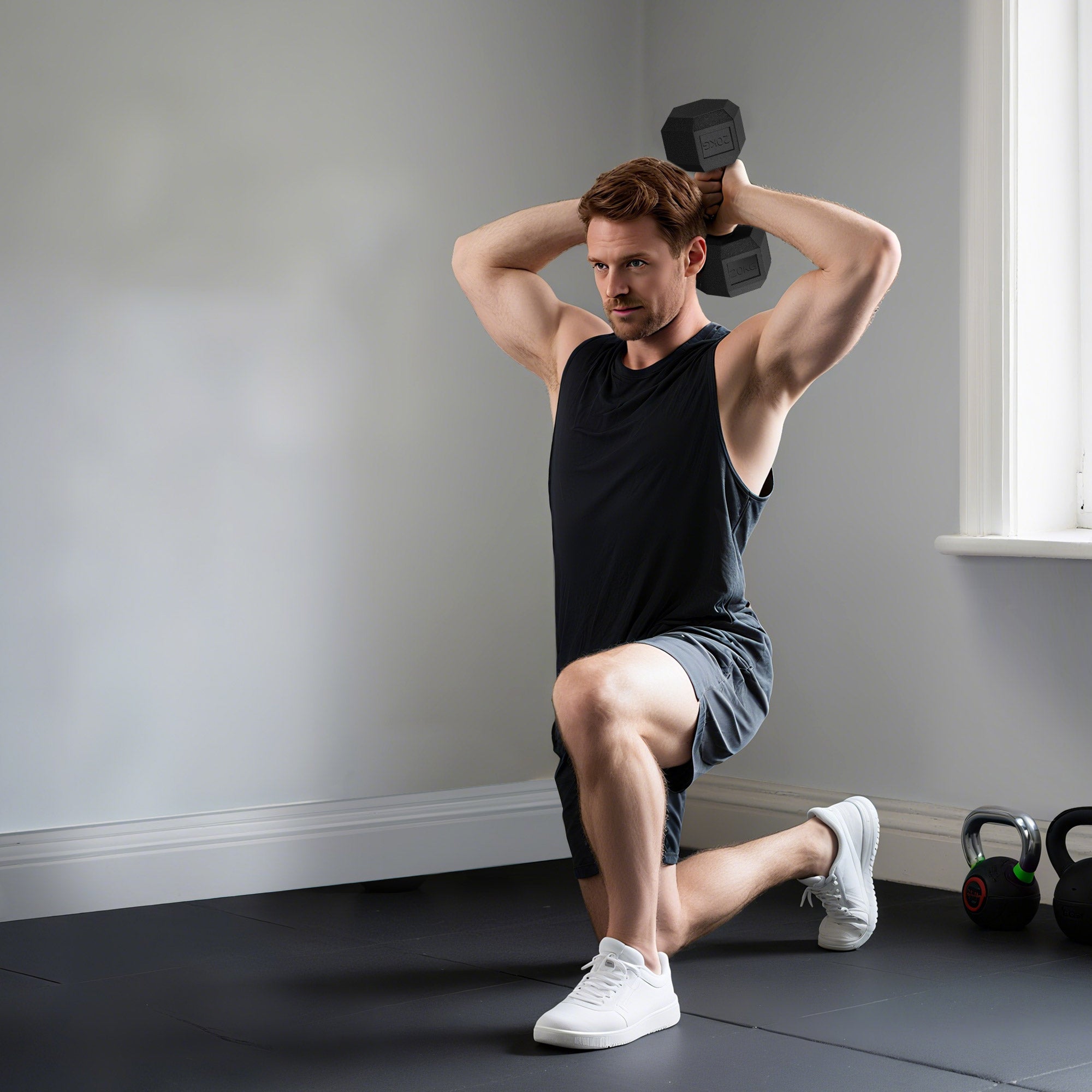 Kozy 20KG Single Rubber Hex Dumbbell Portable Hand Weights Dumbbell Home Gym