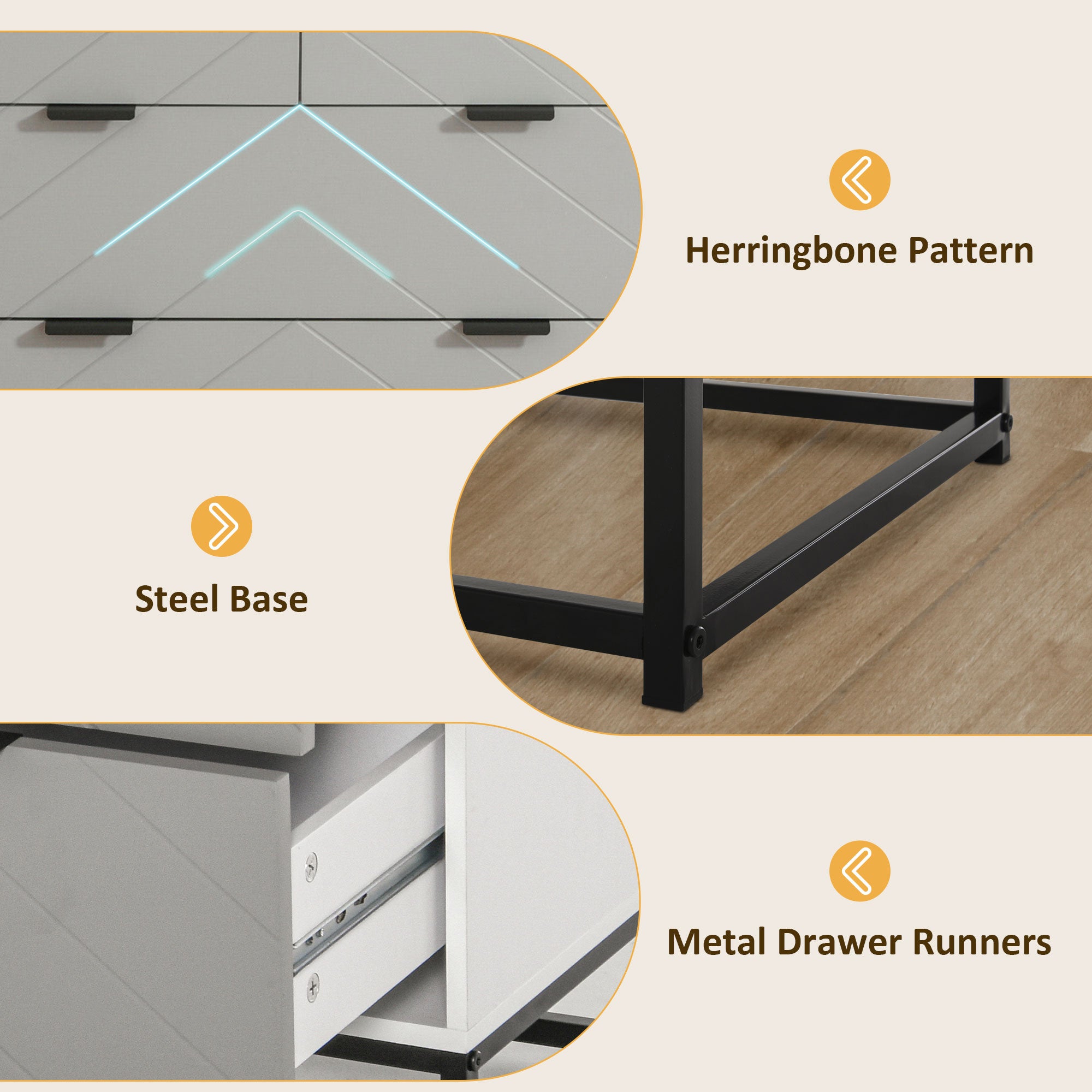 Kozy Chest of Drawers with Metal Handles Freestanding Dresser for Bedroom, Living Room