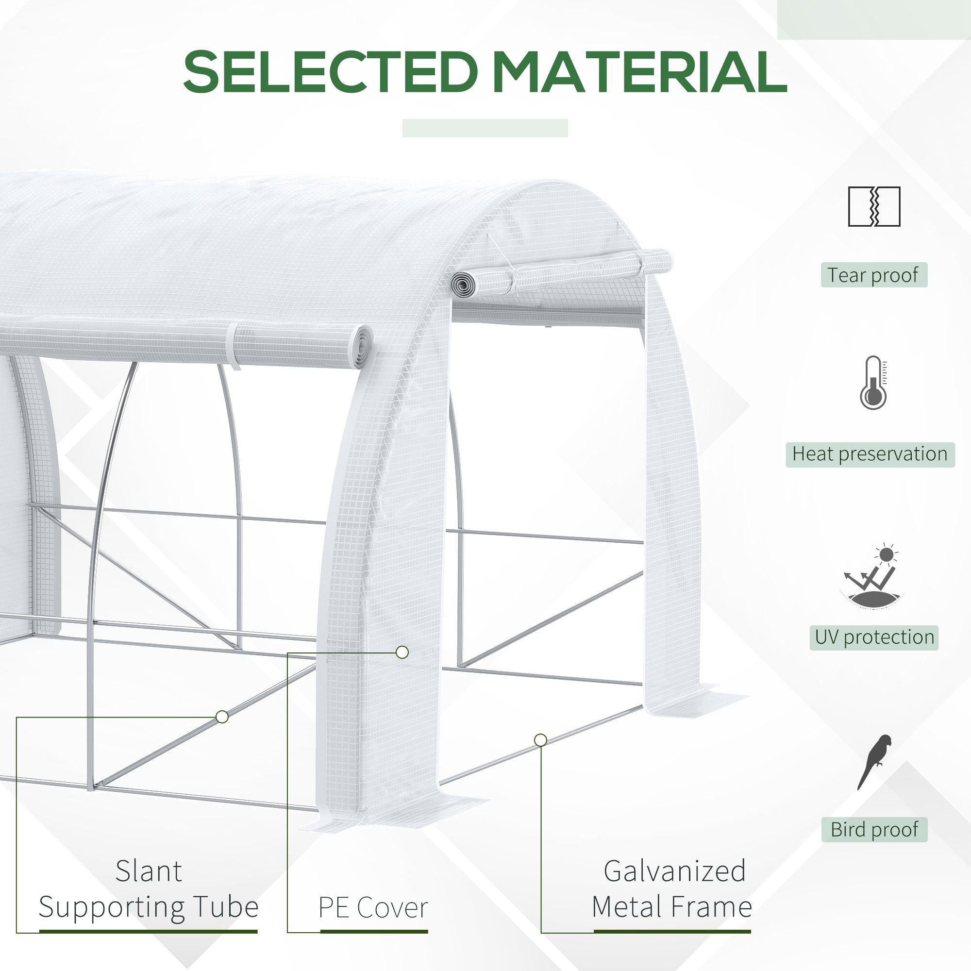 Kozy 3 x 3 x 2 m Polytunnel Greenhouse with Roll-up Side Walls, Walk-in Grow House Tent with Steel Frame, Reinforced Cover, Zipped Door and 6 Mesh Windows for Garden, White