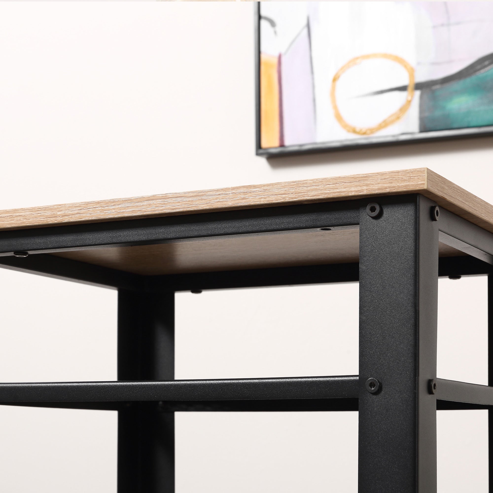 Kozy Tall Side Table with 3 Layer, 2 Shelves Storage Display Industrial-Style, Metal Frame, Bedside End Table for Living Room Bedroom, Oak and Black