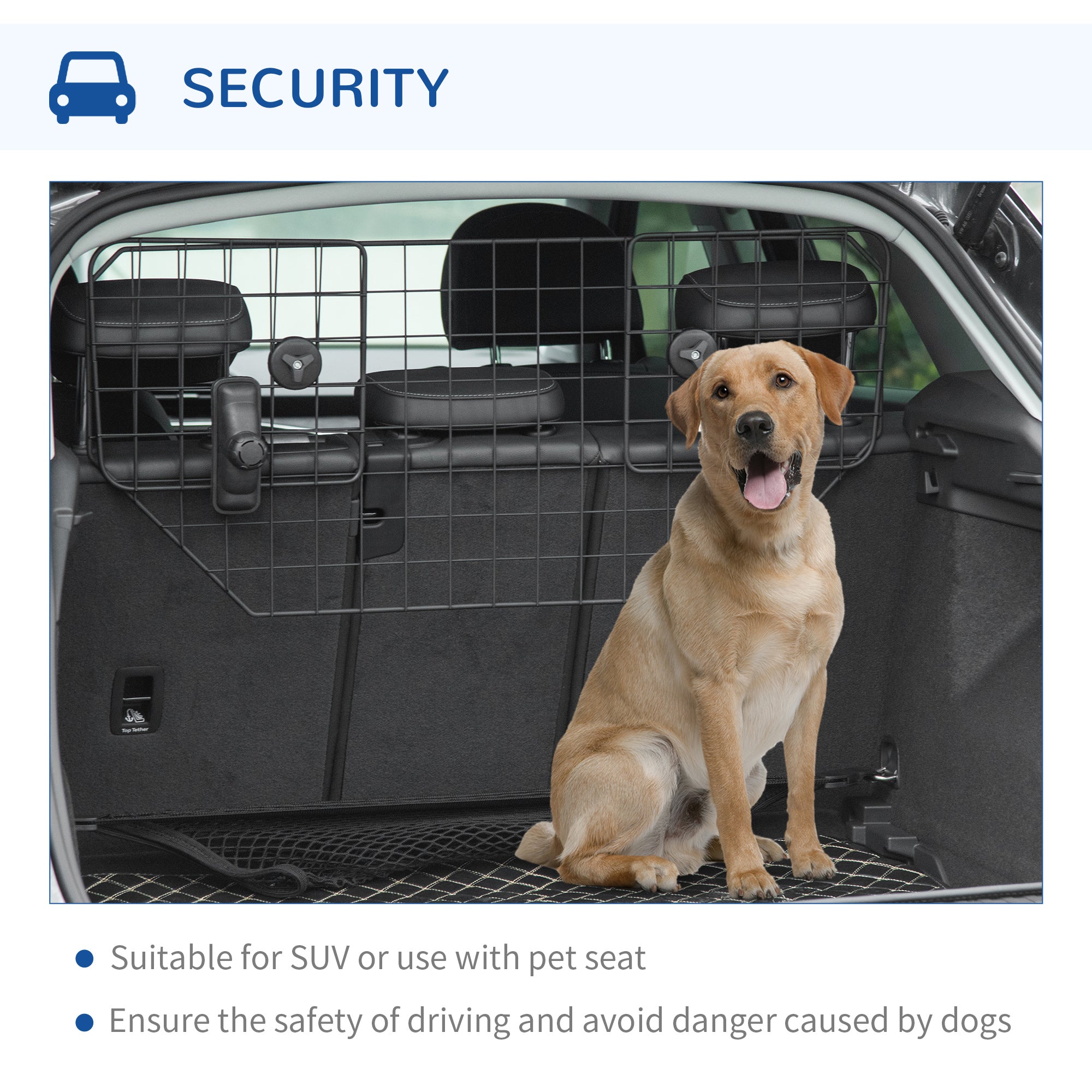 Kozy Dog Guard for Cars Adjustable Boot Barrier Metal Mesh Pet Headrest, 90-120W x 40.5H cm