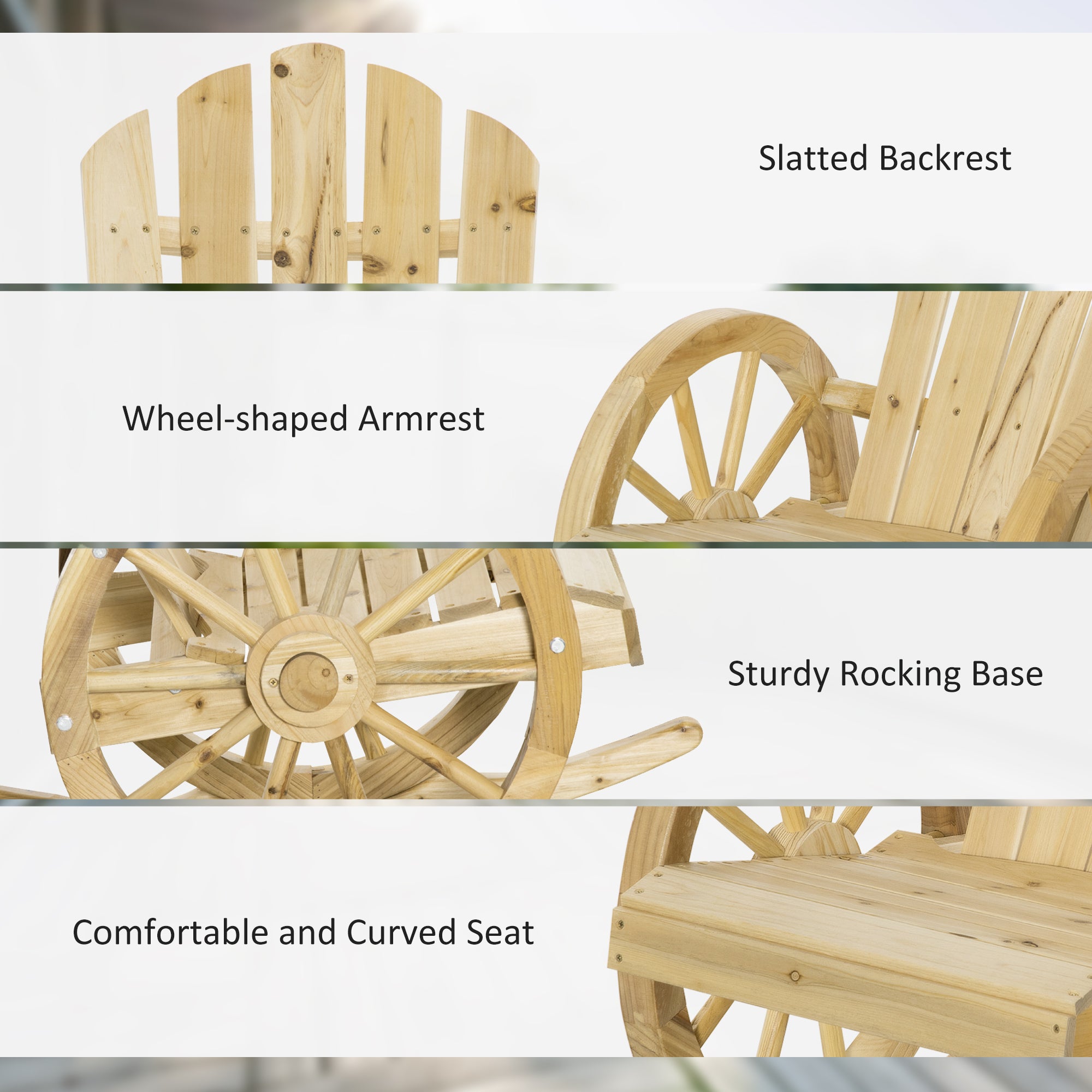 Kozy Wooden Adirondack Rocking Chair Reclining Armchair Outdoor Garden Furniture Patio Porch Rocker - Natural