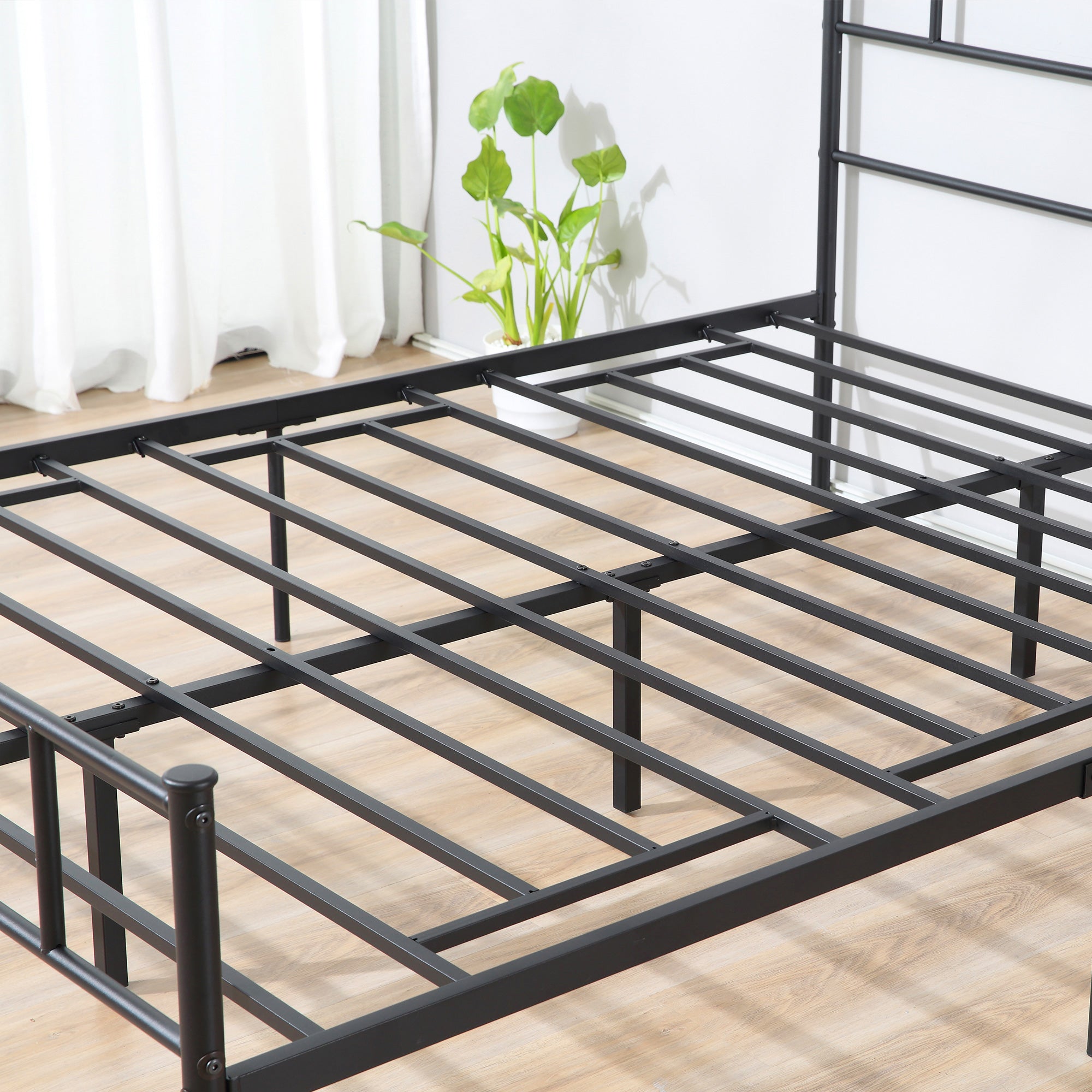 Kozy Double Metal Bed Frame Solid Bedstead Base with Headboard and Footboard, Metal Slat Support and Underbed Storage Space, Bedroom Furniture, Black