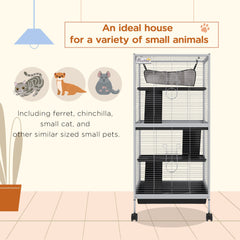 PawHut Small Animal Cage Pet Play House with Wheels Platforms Light Grey | Aosom UK