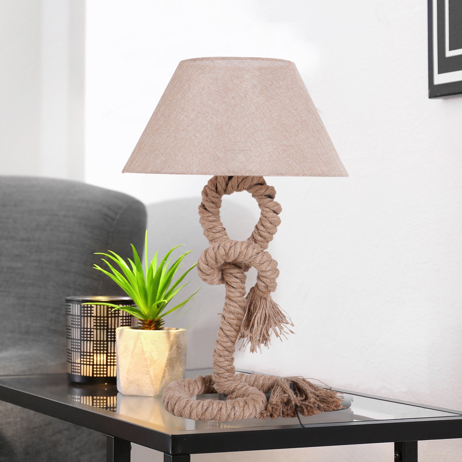 Kozy Table Lamp Bedside Light Indispensable Nautical Twisted Rope Glow E27 Bedroom Living Room Beige