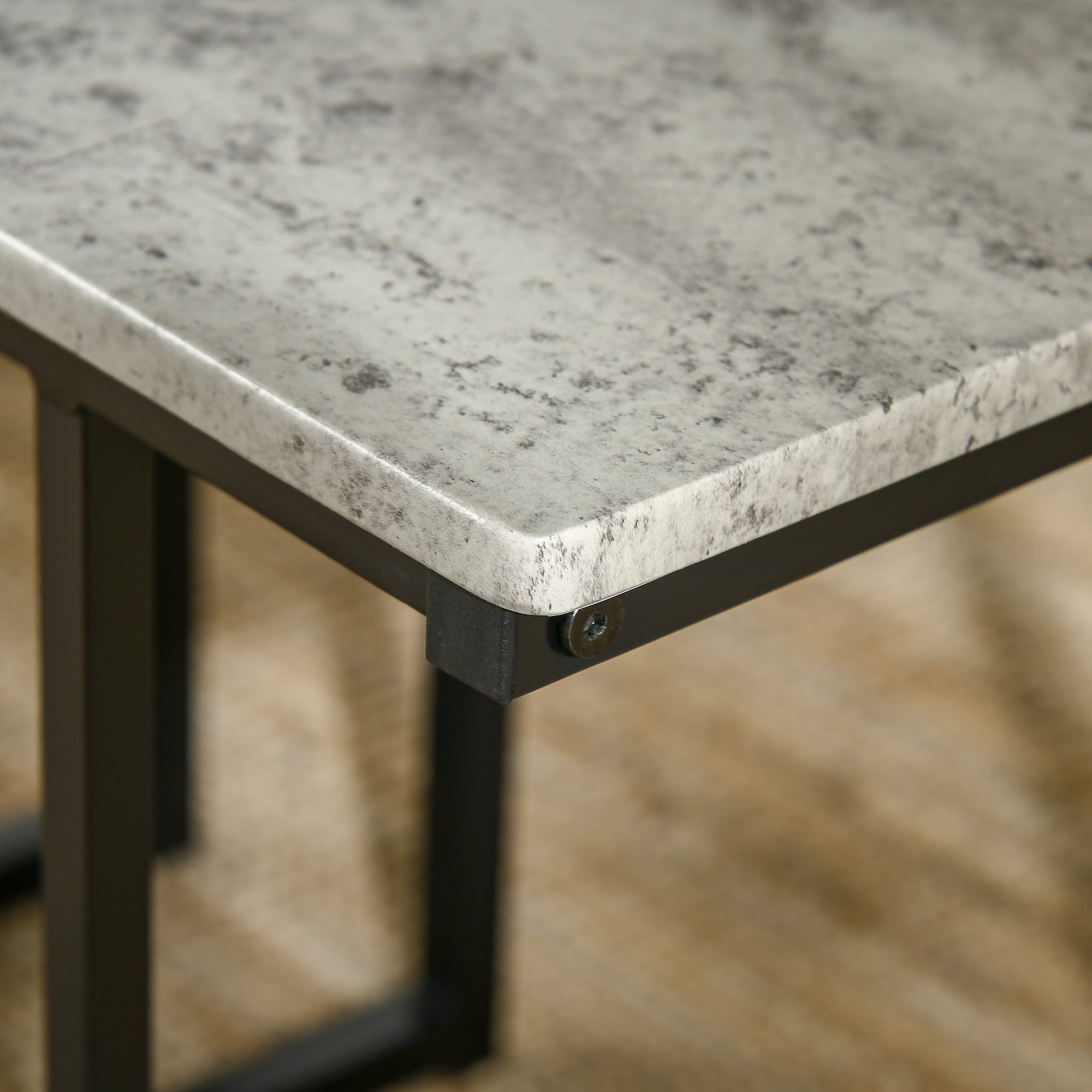 Kozy Dining Table and Chairs Set for 4 People, Concrete Effect Kitchen Table and Bench Set with Steel Frame, 4 Piece Dining Room Sets, Grey