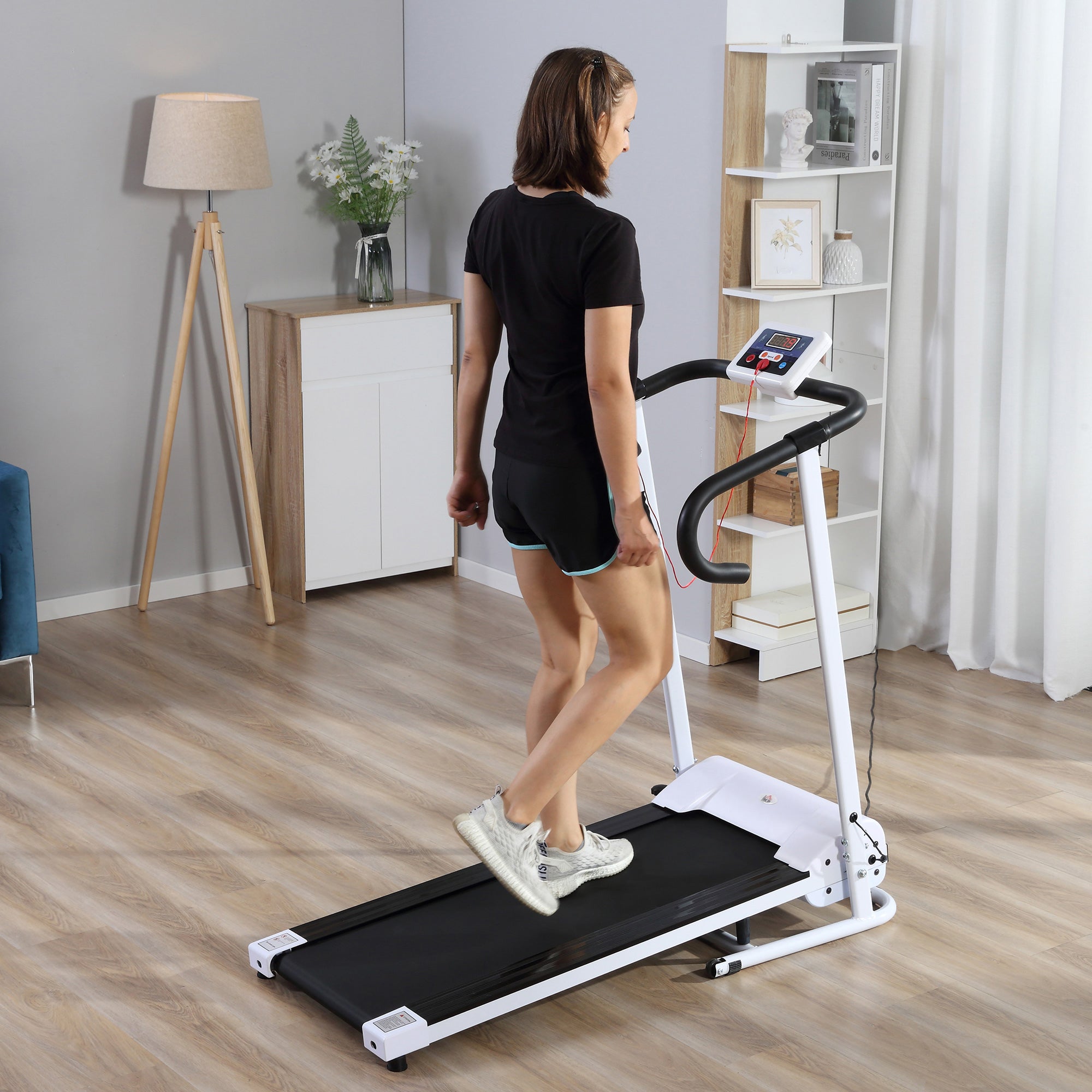 Kozy Folding Treadmill with Incline, Walking Pad Treadmill for Home, 1-10km/h Under Desk Running Machine with LCD Display and Wheels, No Assembly, White