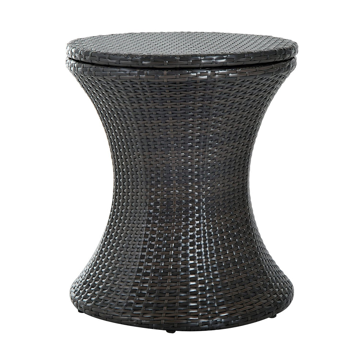 Kozy PE Rattan Ice Bucket Table, Height Adjustable Liftable Outdoor Drinks Cooler, 52 cm Round Garden Beer Cocktail Table with Lid for Bar, Patio, Terrace, Brown