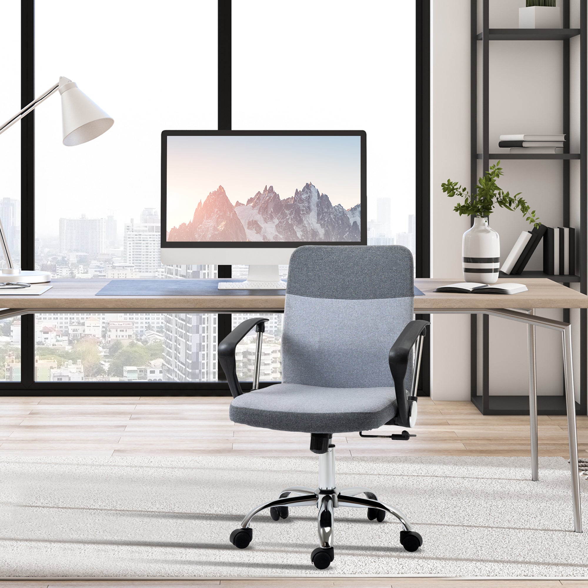 Kozy Office Chair Linen Fabric Swivel Computer Desk Chair Home Study Adjustable Chair with Wheels, Grey