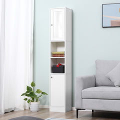 Kozy Tall Bathroom Storage Cabinet with Mirror, Freestanding Floor Cabinet Tallboy Unit with Adjustable Shelves, White