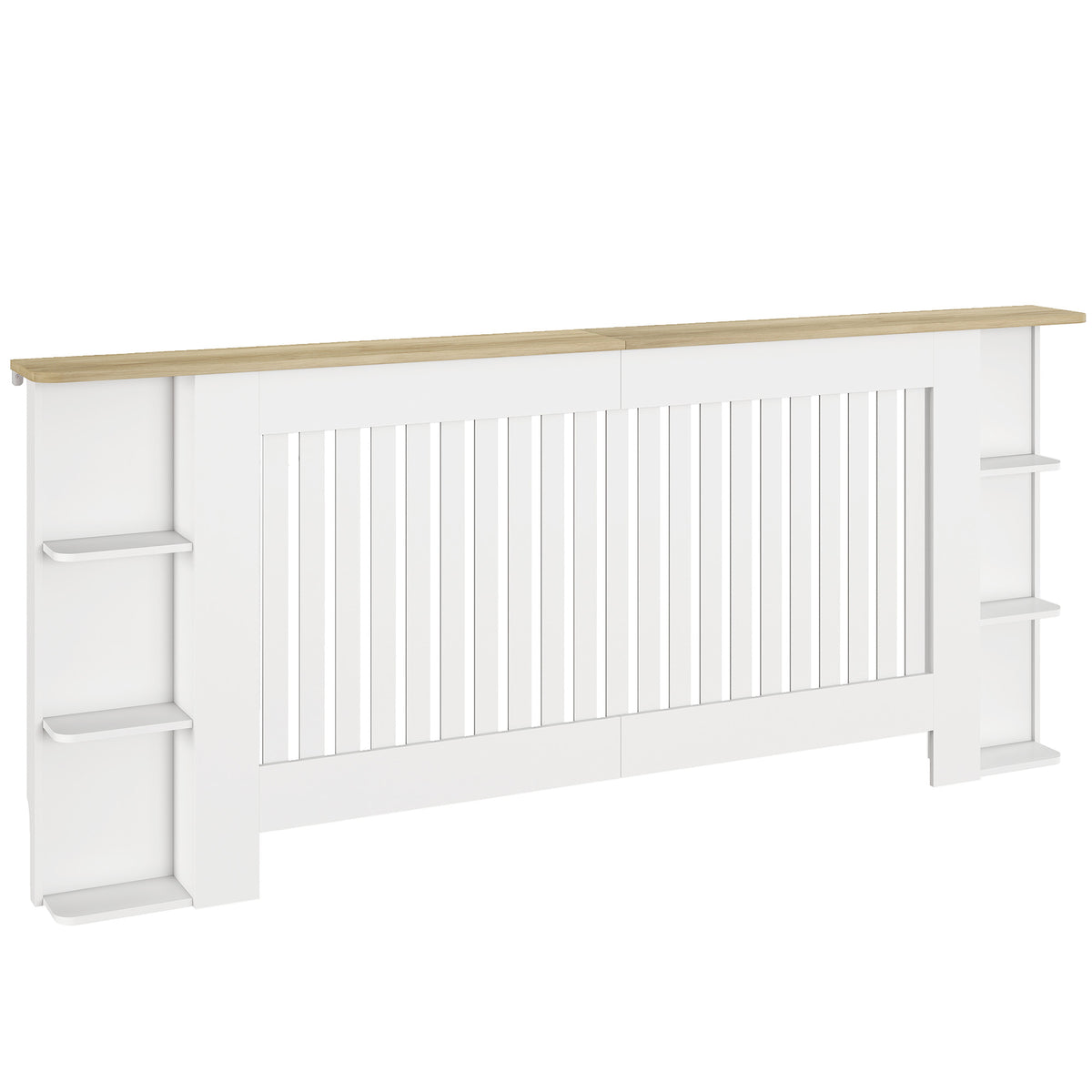 Kozy Radiator Cover with Open Storage Shelves, Vertical Slatted Cabinet Shelf Heater Cover for Living Room, Hallway, Extra Large, White (H: 83 / W: 191 / D: 19 cm)