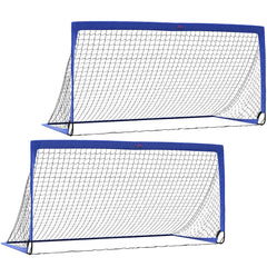 HOMCOM Set of 2 Football Goal Net 6 x 3 ft Foldable Outdoor Sport Training Teens Adults Soccer with Carrying Bag Blue