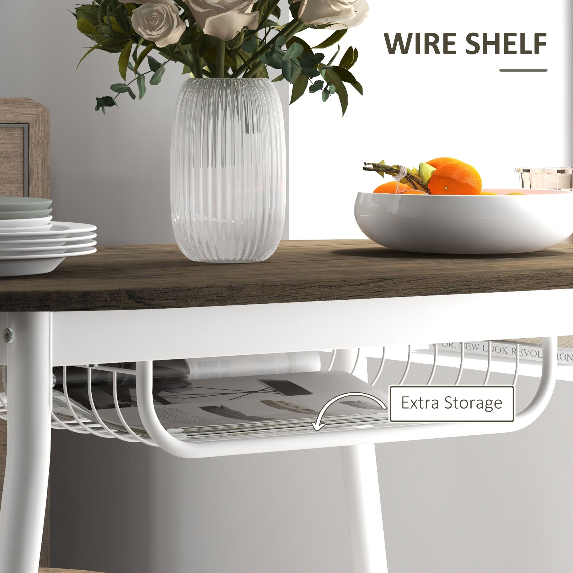 Kozy 3-Piece Dining Table and Chairs Set, Oval Kitchen Table with 2 Chairs, with Wire Storage Shelf and Steel Frame, Natural