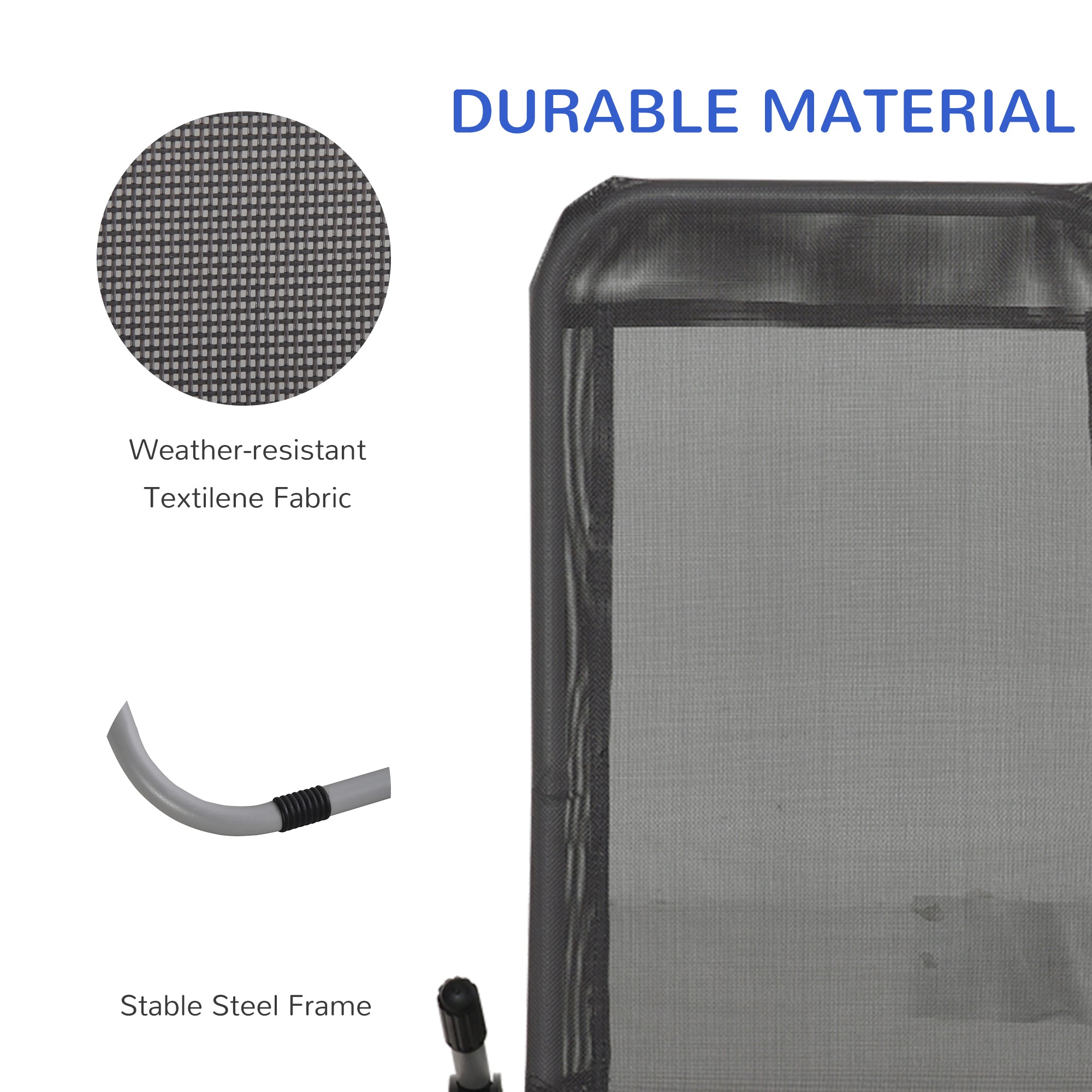 Kozy Set of 2 Outdoor Patio Chaise Recliner Portable Lounge Chairs w/ Rust-Resistant Steel Frame & Adjustable Backrest, Grey