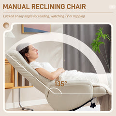 Kozy - Rocking Recliner Chair with Footstool, PU Leather Recliner Armchair with Wood Base, Upholstered Reclining Chair for Living Room Bedroom, Cream