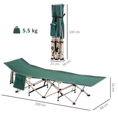 Kozy Single Person Camping Bed Folding Cot Outdoor Patio Portable Military Sleeping Bed Travel Guest Leisure Fishing with Side Pocket and Carry Bag - Green
