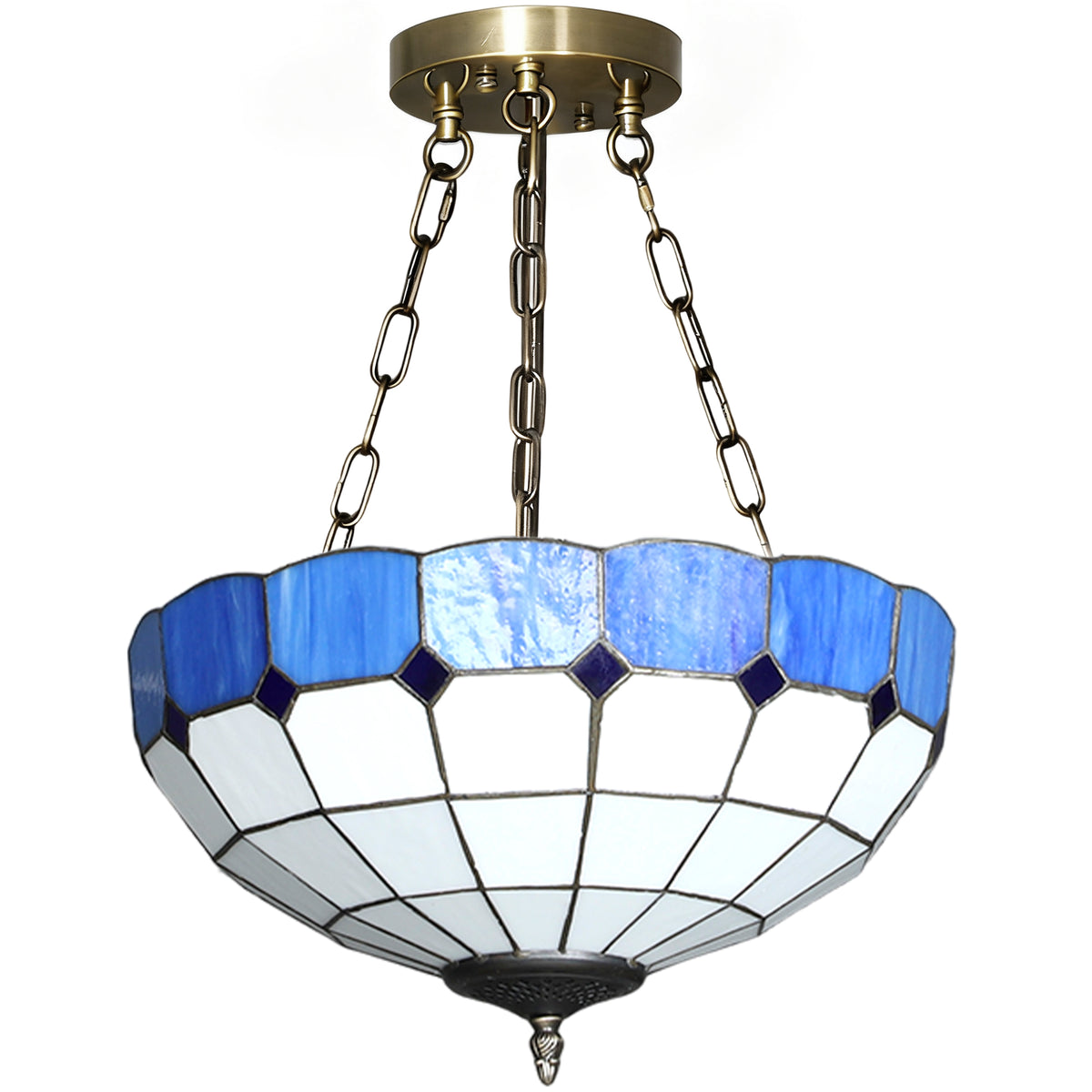 Kozy Tiffany Style Ceiling Light, Vintage Chandelier with 3 E27 Sockets, Semi Flush Mount for Living Room, Bulbs Not Included