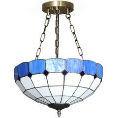 Kozy Tiffany Style Ceiling Light, Vintage Chandelier with 3 E27 Sockets, Semi Flush Mount for Living Room, Bulbs Not Included