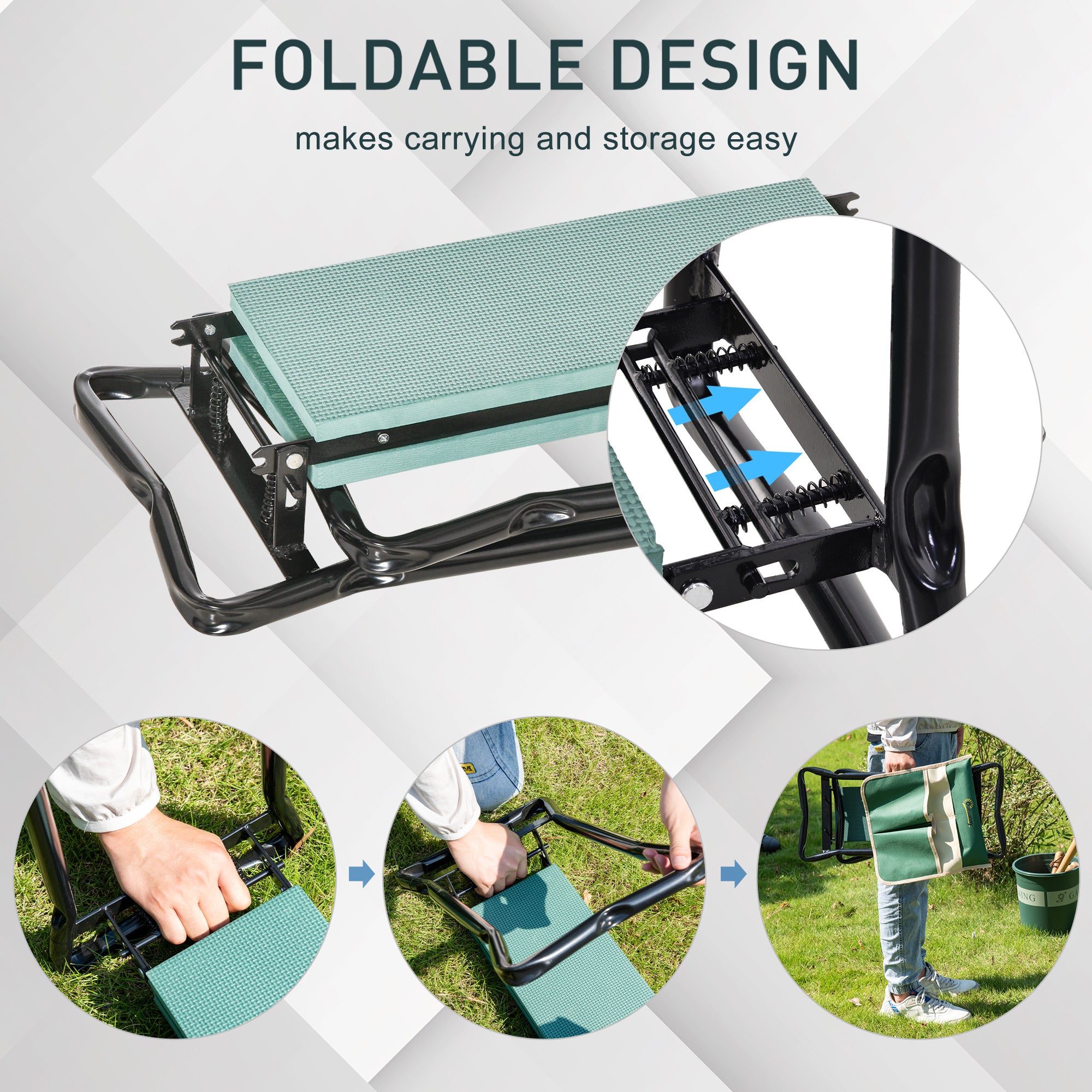 Outsunny Foldable Steel Frame Garden Kneeler Seat w/ Foam Bag Tool Bag Pouch Outdoor Garden Stable Sturdy Assistance Versatile Use