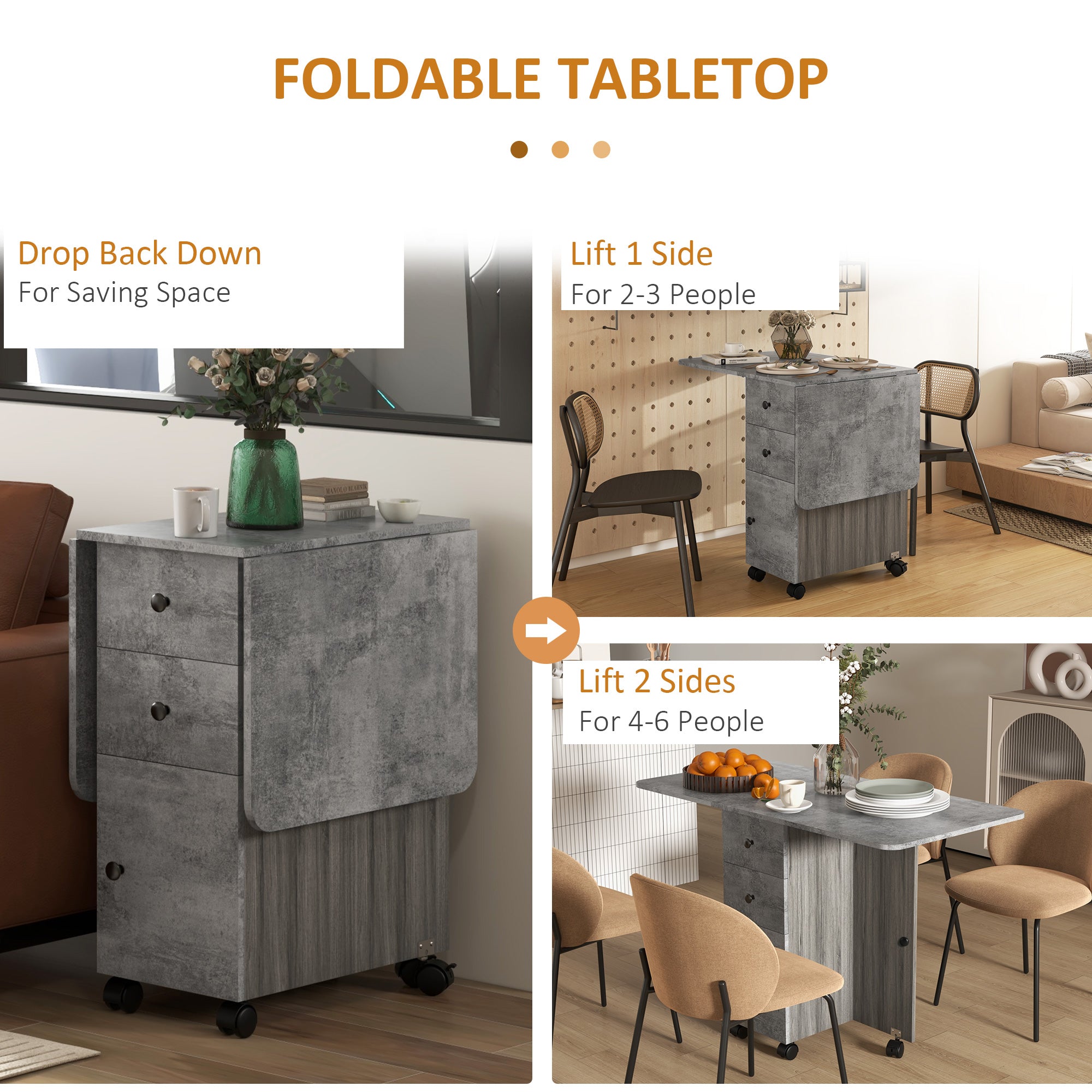 Kozy Multi-Storage Six-Person Drop Leaf Dining Table - Mixed Grey