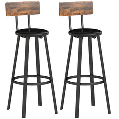 Kozy Upholstered Bar Stools Set of 2 with Backrest and Footrest - Rustic Brown and Black