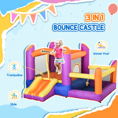 Kozy Kids Bouncy Castle House Inflatable Trampoline Slide Water Pool 3 in 1 with Blower for Kids Age 3-8 Multi-color 2.8 x 2.5 x 1.7m