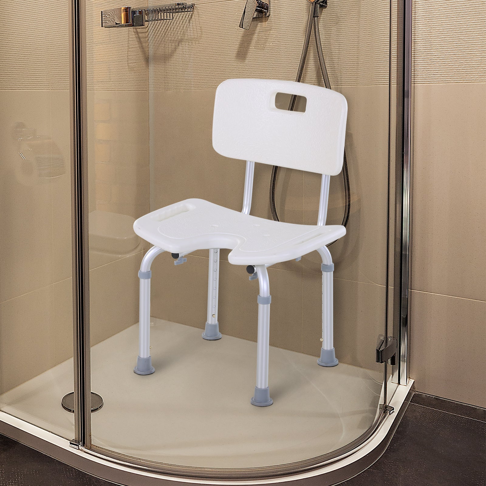 Kozy 8-Level Height Adjustable Bath Stool Spa Shower Chair Aluminum w/ Non-Slip Feet, Handle for the Pregnant, Old, Injured